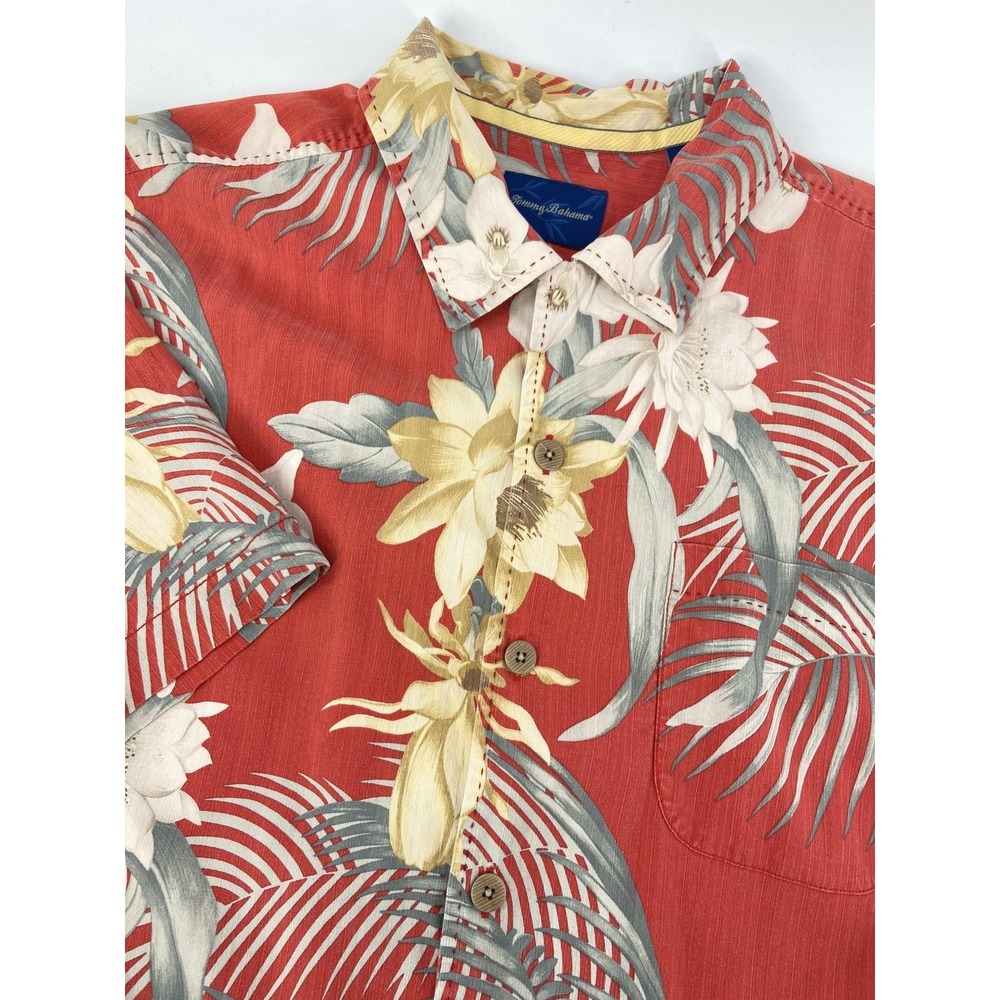 Tommy Bahama Shirt Mens Large Loop Collar Floral Silk‎ Hawaiian Tropical Resort